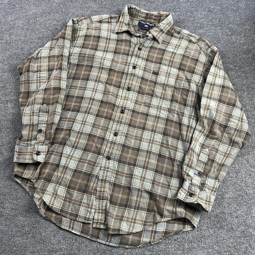 Polo Sport Ralph Lauren Shirt Mens XL Brown Plaid Long Sleeve Cotton Button Up